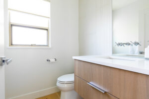 Bathroom renovation by Square One Construction.