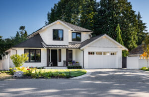 Exterior home renovations, white residential exterior paint, Surrey BC, by Square One Construction.